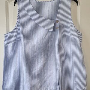 SHEIN Blue and White Striped Asymmetric Button-Front Tank